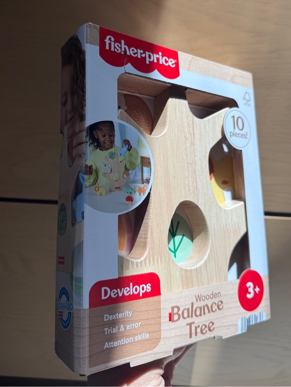 Fisher-Price Wooden Balance Tree Toy with Green and Yellow Accents